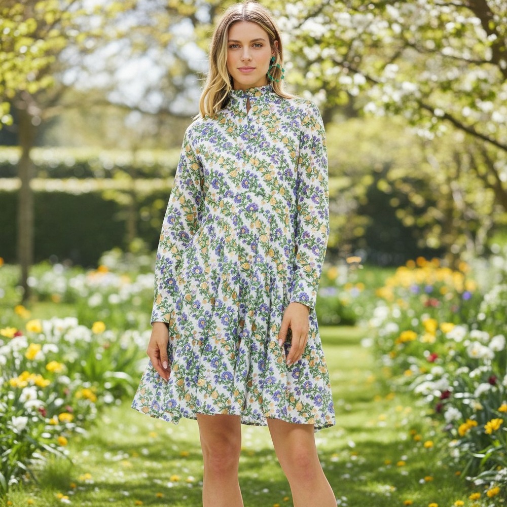 Oliphant Lupina Peri Button Shirt Waist Dress Floral Tiered Large